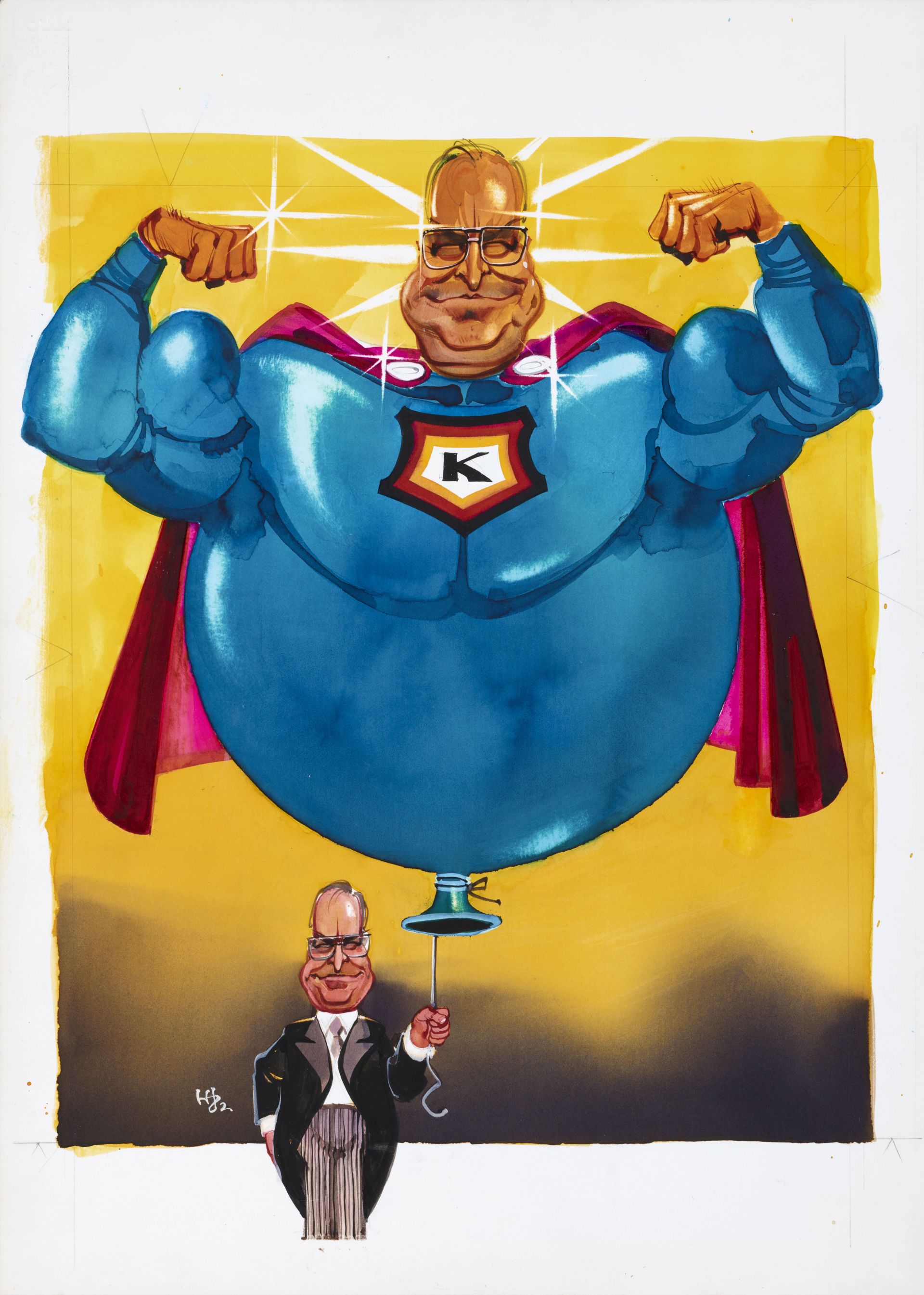 Bundeskanzler Helmut Kohl als Supermann. Eine Karikatur von Horst Haitzinger.